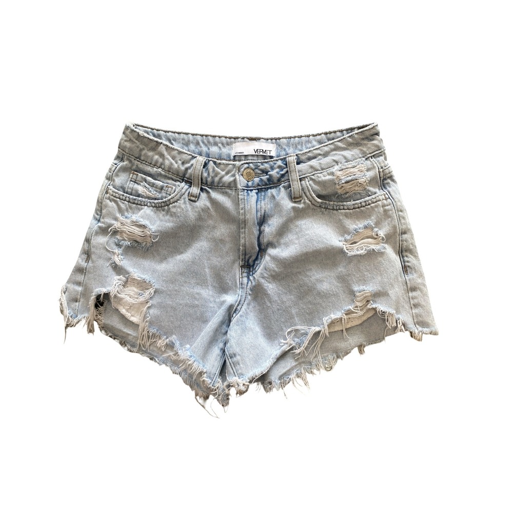 Vervet Distressed Denim Jean Shorts Light Wash Eyelet High Rise Casual Summer
